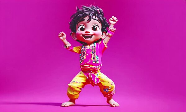 Cute boy character dancing funny.