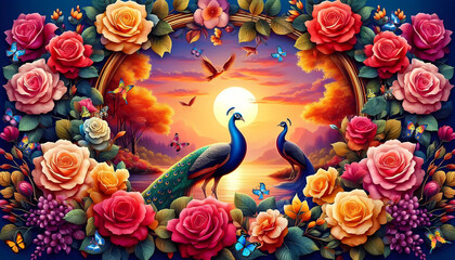 Picture of peacocks with the beauty of nature on background. peacock.(08)