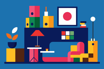 Fototapeta premium Vibrant Modern Home Office Design Geometric Shapes and Bold Colors