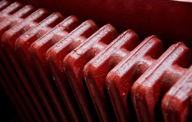 close-up of old red heater core