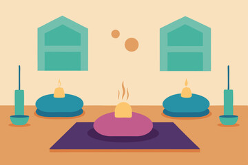 Serene Yoga Studio Interior Design Candles, Incense, and Tranquil Ambiance