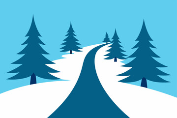Winter Wonderland Winding Road Through Snowy Pine Forest