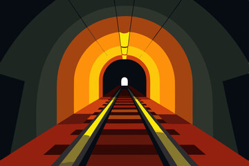 Journey Through the Tunnel An Abstract Railway Illustration