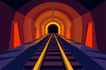 Journey Through the Tunnel An Abstract Railway Illustration
