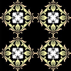 Black and white seamless vintage floral pattern with ornate baroque elements