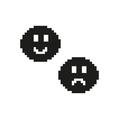 Obraz premium Smiling And Frowny Faces Pixel Art Icon. Emotional Expression And Mood Representation Symbol. Positive And Negative Feelings. Isolated Vector Illustration