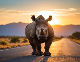 Fototapeta premium Majestic rhino at sunset