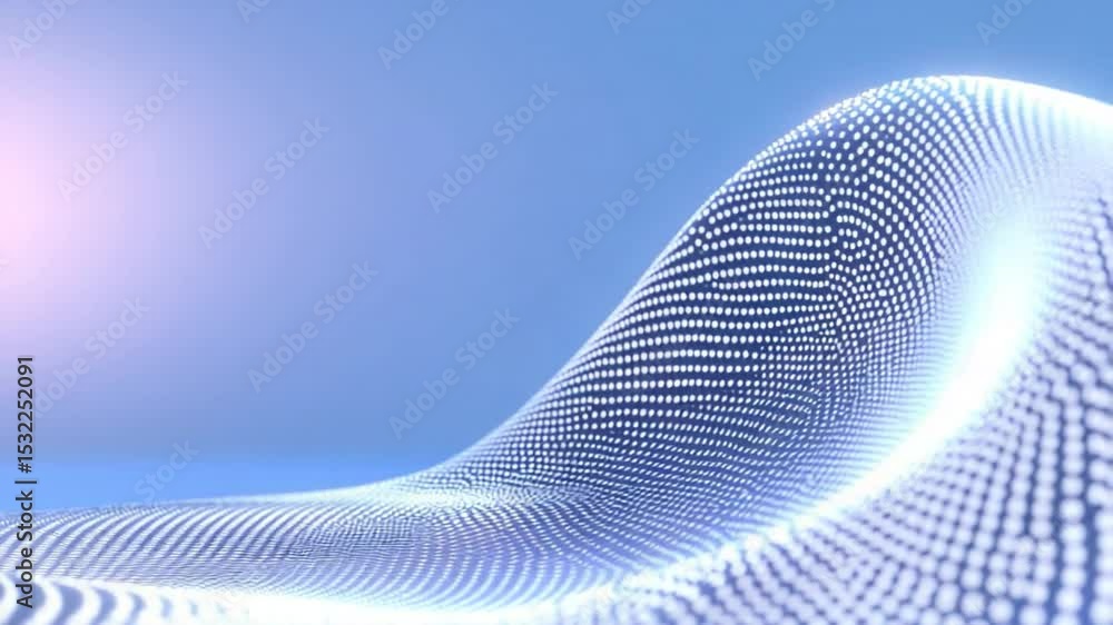 Aufkleber Abstract Digital Wave: A mesmerizing display of digital particles creates a fluid, wave-like form, reflecting light and movement against a soft, gradient backdrop.