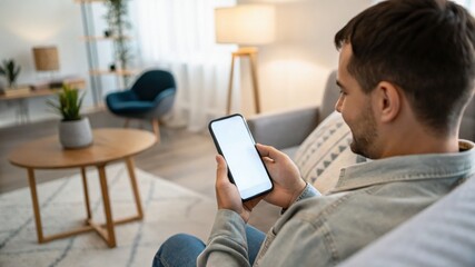 businessman using smartphone, Confident male manager browsing internet on mobile phone, Cheerful executive using AI chatbot, Manager interacting with AI chatbot, smart application in working space