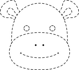 Hippopotamus Animal Head Line Tracing and Coloring Illustration