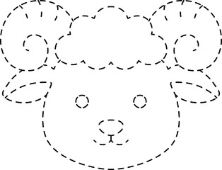 Sheep Animal Head Line Tracing and Coloring Illustration