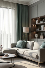 modern living room with bed