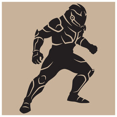 Fototapeta premium Silhouette of a futuristic astronaut in a combat ready pose on a beige background