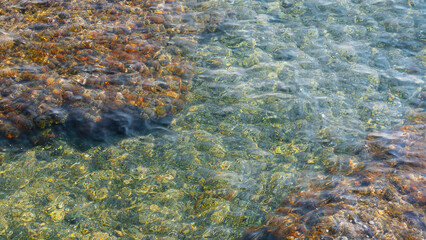 Stones lying on the bottom of the Mediterranean Sea, high detail, summer vacation, travel around Europe