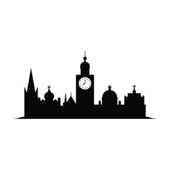 Fototapeta premium Black and white cityscape silhouette with clock tower