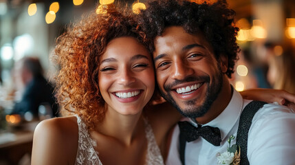 moment of diverse and different ethnicities couple in wedding.