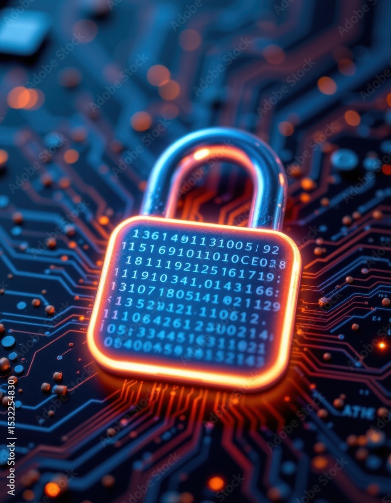 Poster cyber security lock digital network image high-tech environment close-up view data protection concep