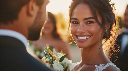 moment of diverse and different ethnicities couple in wedding.