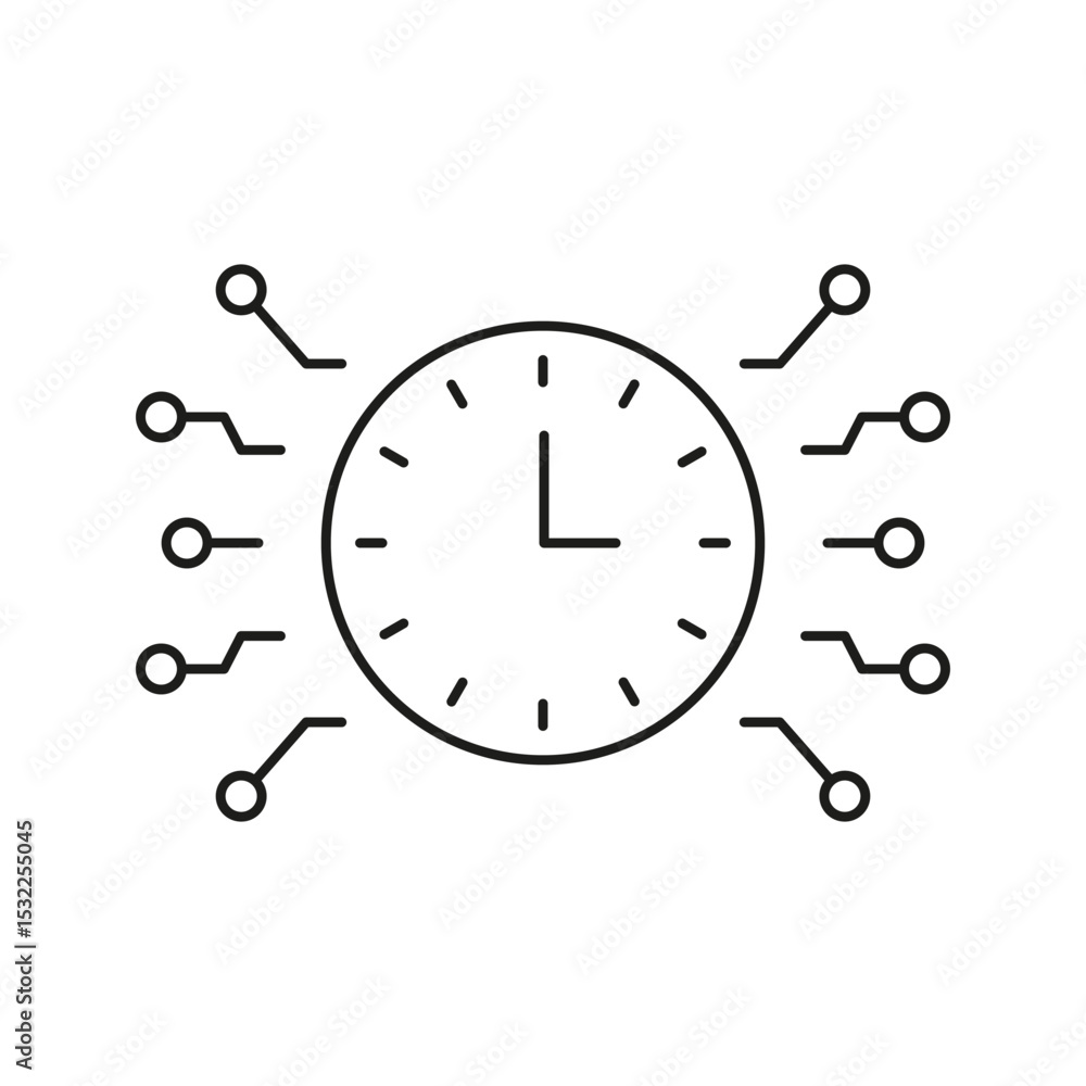 Poster clock with circuit lines icon. time management and digital technology integration outline symbol. ef