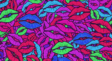 Colorful Lipstick Kiss Mark Pattern for Fashion Blogs, Makeup Tutorials, Social Media Graphics, and Graphic Design Projects
