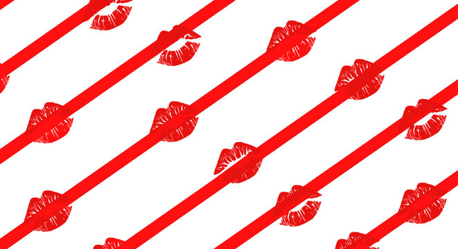 Lipstick Kiss Mark Pattern on White Background for Beauty Blogs, Cosmetic Websites, Fashion Design, and Social Media Content