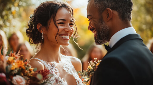 moments of diverse and different ages couple in wedding. Lovely moment.