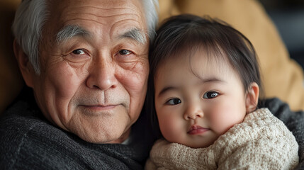 Gentle moments of bonding between grandparent and their grandchild. Family generations.