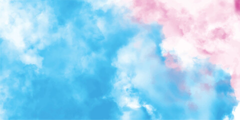 Artistic watercolor abstract background displaying a combination of blue and pink cloudlike shapes ideal for design