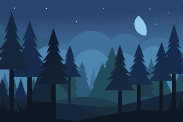 Fototapeta premium Serene night in the forest dark blue minimalist landscape