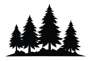Fototapeta premium Silhouetted pine trees on a hillside simple nature scene