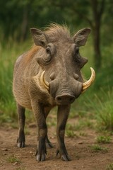 wild boar standing in grass.