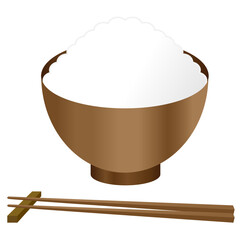 お茶碗に盛りつけられた白米と箸。和食のごはんイメージ