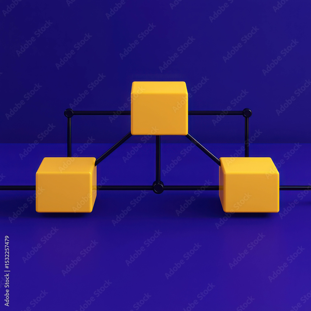 Aufkleber abstract 3d render of yellow cubes and black lines on blue background for modern design concepts