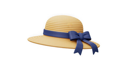 Elegant Straw Hat with Blue Ribbon: 3D Render