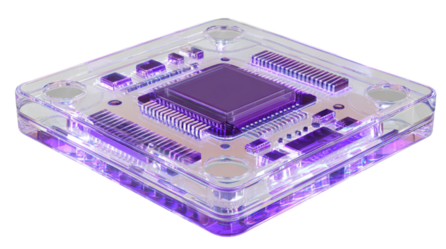 Nano Computer Chip with Transparent Casing on Transparent Background

