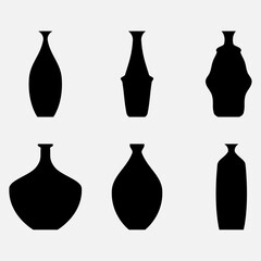 Elegant Vase Silhouette Vector Icon Set – Minimalist Black Bold Decorative Pottery Shapes Collection Without Flower