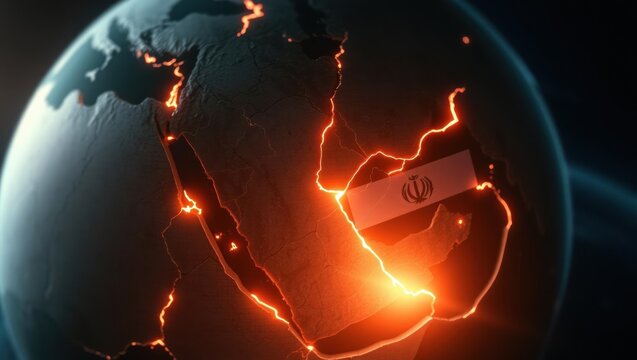 Geopolitical crisis in Iran highlighted on the globe