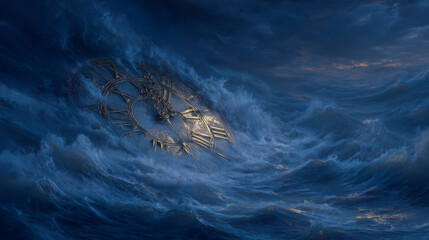 melting clock over dark ocean waves, symbolizing loss of time and letting go