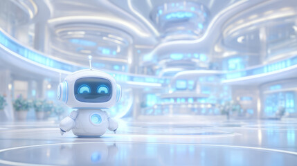 Cute Medical Robot in Futuristic Hospital