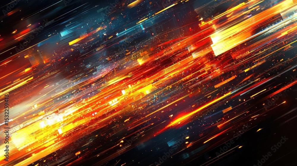 Poster dynamic light trails create stunning visuals in abstract digital art vibrant colors high-tech enviro