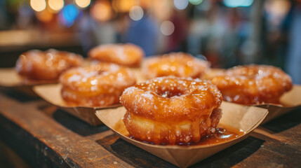 food style, fresh fried zalabia. Arabic doughnuts dripping with syrup