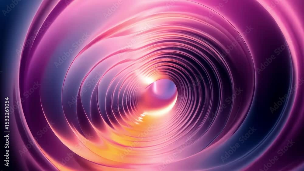 Poster abstract purple and orange tunnel with concentric circles, light effect and shiny metallic texture, 