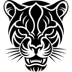 Ornate tribal depiction of a big cat  head