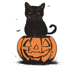 halloween cat with pumpkin