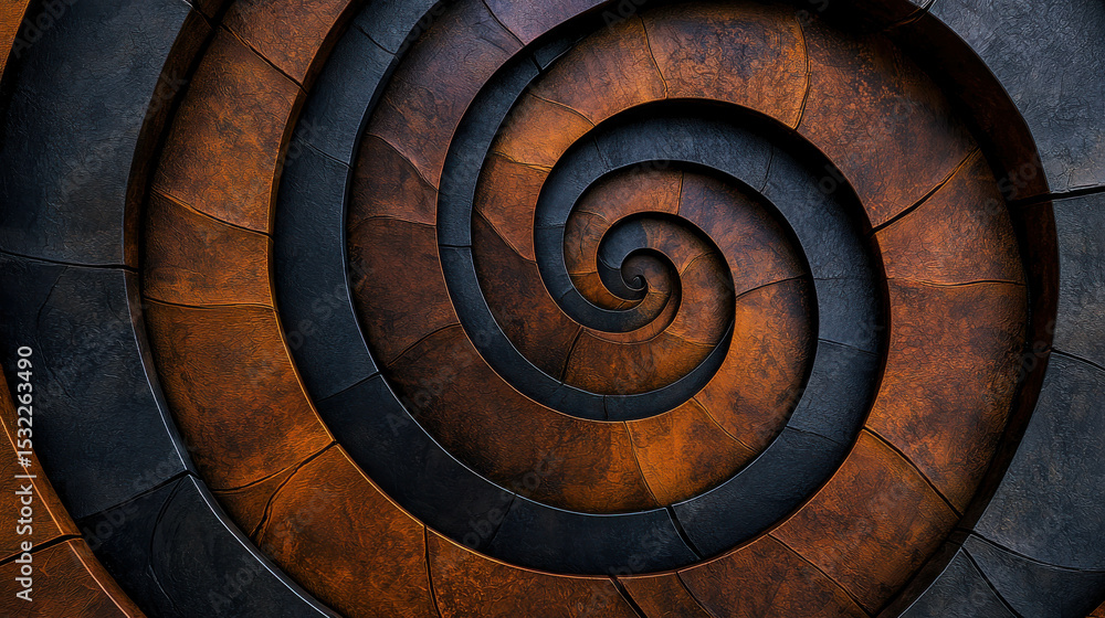 Poster abstract spiral pattern with textured layers in rich earthy tones and deep shadows