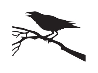 Vector isolated one single black raven on a branch  colorless black symbol icon logo infographics glyph on a white background simple minimal graphic element