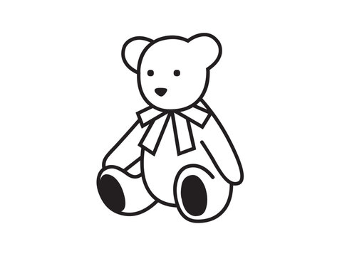 Vector isolated one single sitting teddy bear toy  colorless black symbol icon logo infographics glyph on a white background simple minimal graphic element