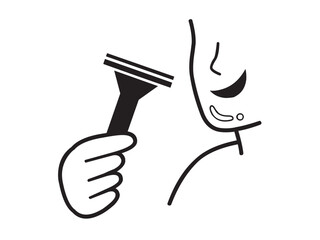 Vector isolated man with shaver shaving face  colorless black symbol icon logo infographics glyph on a white background simple minimal graphic element