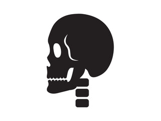 Vector isolated one single simple skull with neck in profile side view colorless black symbol icon logo infographics glyph on a white background simple minimal graphic element