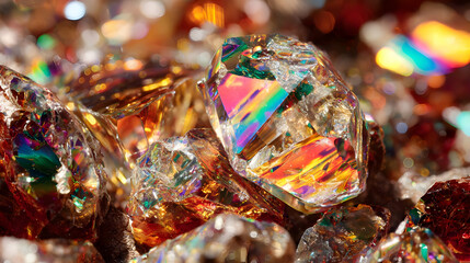 design with digital glass textures and prismatic rainbow reflections